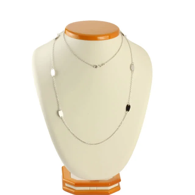 Oval stations extra long ladies sterling silver necklace
